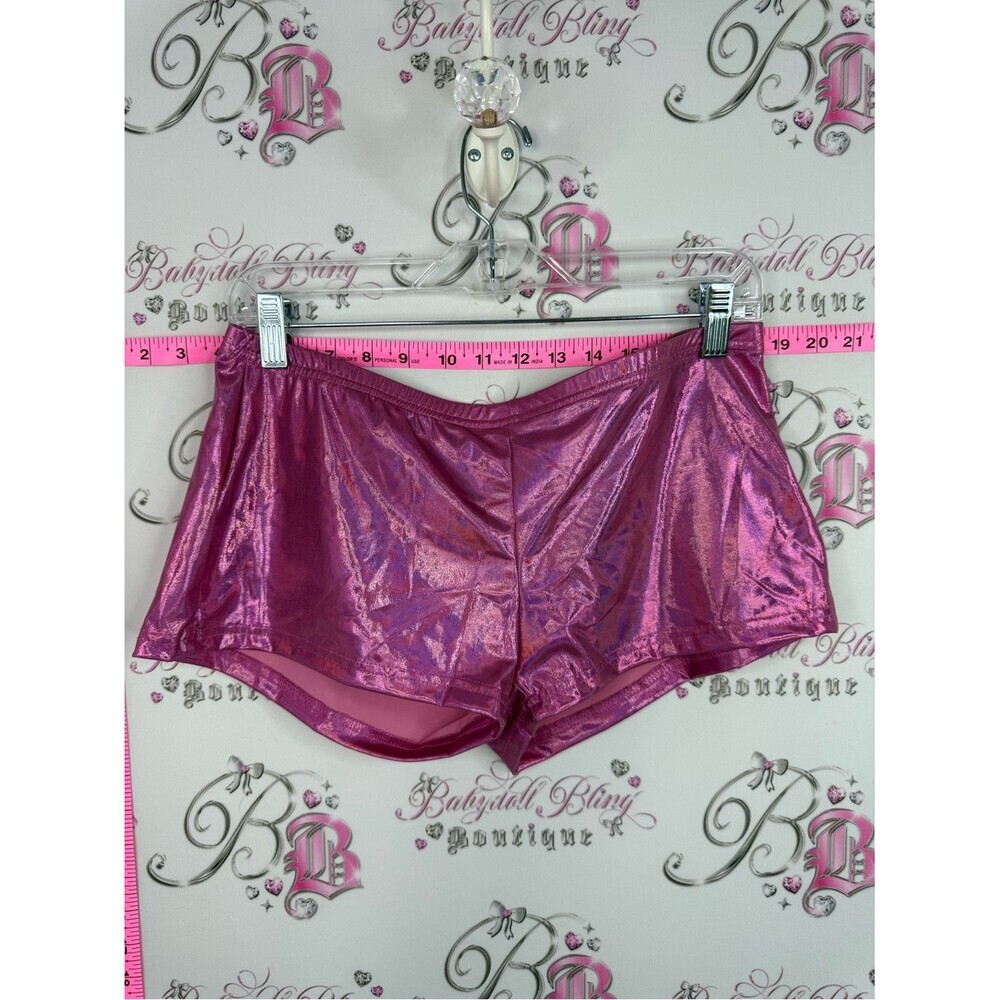 SHEIN heart cut out back rhinestone Metallic Pink Iridescent Lounge Shorts sexy